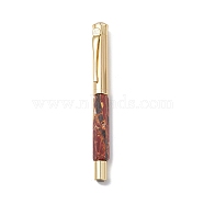 Natural Picasso Jasper Brass Pens, Reiki Energy Fountain Pen, with Pen Case, Office & School Supplies, 142x19x14mm(AJEW-M209-10G)