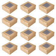 Square Kraft Paper Storage Gift Boxes, Visible Winbow Gift Packaging Case for Soap Packaging, BurlyWood, 15.2x15.2x6.4cm(CON-WH0095-81B-01)