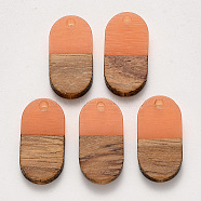 Transparent Resin & Walnut Wood Pendants, Waxed, Oval, Coral, 20.5x10.5x3~4mm, Hole: 2mm(RESI-S384-006A-B01)