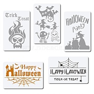 Plastic Drawing Painting Stencils Templates, Rectangle, Halloween Themed Pattern, 20x30cm, 5pcs/set(DIY-WH0244-029)