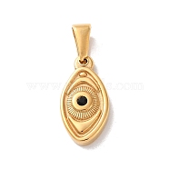 PVD Vacuum Plating 304 Stainless Steel Pendants, with Jet Rhinestone, Evil Eye, Golden, 19.5x10x4mm, Hole: 6x3mm(STAS-C107-01G)