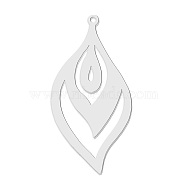 201 Stainless Steel Pendants, Laser Cut, Leaf, Stainless Steel Color, 42.5x21x1mm, Hole: 1.6mm(STAS-S105-LA798-1)