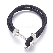 Leather Braided Cord Bracelets, with Stainless Steel Clasp, Anchor, Stainless Steel Color, 8-3/4 inch(22.3cm), 4.5~9.5mm(BJEW-E350-02A)