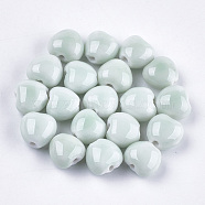 Handmade Porcelain Beads, Bright Glazed Porcelain Style, Heart, Light Cyan, 10.5~11.5x11.5~12.5x8.5~9mm, Hole: 1.5~2mm(X-PORC-S498-16B-01)