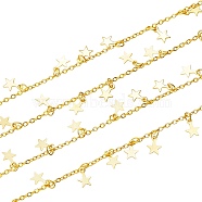 Brass Cable Chains, with Charms, Soldered, Long-Lasting Plated, Star, Real 18K Gold Plated, 1.6x2x0.4mm, 2m/box(CHC-SZ0001-18)