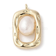 Brass Pendants with Oval Freshwater Pearl, Rectangle Charms, Real 18K Gold Plated, 19.5x12x6mm, Hole: 1.3mm(KK-G491-21G)