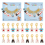 Alloy Enamel Locking Stitch Markers, with Zinc Alloy Lobster Claw Clasps Stitch Marker, T-shirt & Pant, Mixed Color, 3.2~3.4cm, 6 style, 2pcs/style, 12pcs/set(HJEW-AB00122)