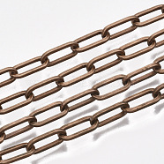 Unwelded Iron Paperclip Chains, Flat Oval, Drawn Elongated Cable Chains, with Spool, Red Copper, 12.5x6x1.2mm, about 82.02 Feet(25m)/roll(CH-S125-02F-R)