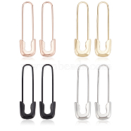4 Pairs 4 Colors Exquisite Alloy Safety Pin Shape Hoop Earrings for Women, Mixed Color, 43x12x4mm, Pin: 1mm, 1 Pair/color(EJEW-AN0001-87)
