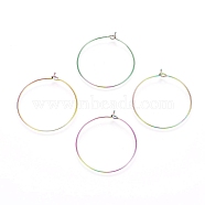 Ion Plating(IP) 316L Surgical Stainless Steel Hoop Earring Findings, Wine Glass Charms Findings, Rainbow Color, 25x0.8mm, 20 Gauge(STAS-D164-01M)