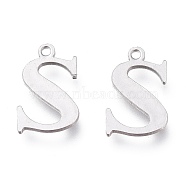304 Stainless Steel Charms, Laser Cut, Alphabet, Stainless Steel Color, Letter.S, 12.5x8x0.8mm, Hole: 1mm(STAS-H112-S-P)
