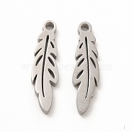 304 Stainless Steel Pendants, Leaf Charms, Stainless Steel Color, 17.5x5x1.4mm, Hole: 1.4mm(STAS-M089-25P)