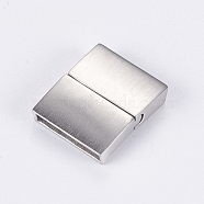 304 Stainless Steel Magnetic Clasps with Glue-in Ends, Frosted, Rectangle, Stainless Steel Color, 23.5x17.5x5mm, Hole: 2.8x15mm(X-STAS-G163-60P)