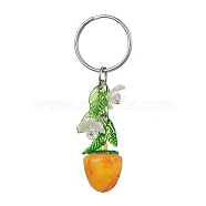 Fruits & Leaf Acrylic Pendant Keychain, with Iron Keychain Ring, Strawberry, 7.7cm(KEYC-JKC00680-02)