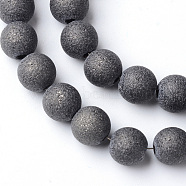 Electroplate Glass Bead Strands, Frosted Style, Round, Black Plated, 8mm, Hole: 1.5mm, about 72pcs/strand, 24.8 inch(EGLA-S134-8mm-02)