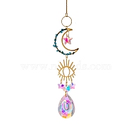 Glass Teardrop/Star Prisms Suncatchers Hanging Ornaments, with Stainless Steel Moon and Gemstone Beads, for Home, Garden Decoration, Evil Eye Pattern, No Size(G-PW0004-72B)