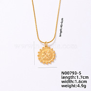 Vintage Stainless Steel Round Snake Chain Flat Round Pendant Necklaces, Religion Crossed Arrow Pendant Necklaces, Golden, 15.75 inch(40cm)(VV1854-5)