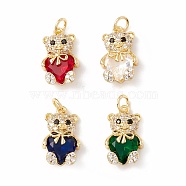 Brass Micro Pave Cubic Zirconia Pendants, with Jump Rings, Cadmium Free & Lead Free, Long-Lasting Plated, Real 18K Gold Plated, Bear, Mixed Color, 18x10.5x6.5mm, Hole: 3mm(ZIRC-P098-02G)