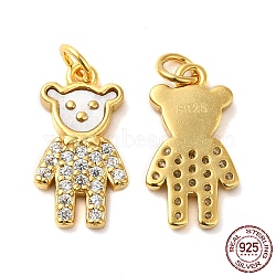 925 Sterling Silver Micro Pave Cubic Zirconia Charms, Bear Charm, with Shell & 925 Stamp & Jump Ring, Real 18K Gold Plated, 13x7x1.5mm, Hole: 2.3mm(STER-I010-30G)