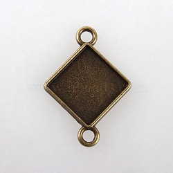 Vintage Tibetan Alloy Rhombus Cabochon Connector Bezel Settings, Cadmium Free & Nickel Free & Lead Free, Antique Bronze, Square Tray Side Length: 15mm, 23x32x2mm, Hole: 3mm(X-TIBE-M016-03AB-NF)