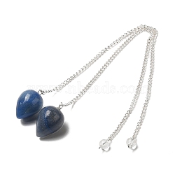 Natural Blue Aventurine Dowsing Pendulums, with Silver Tone Iron Chains, Teardrop Pendant, 235mm, Hole: 1.6mm(G-R492-01S-06)