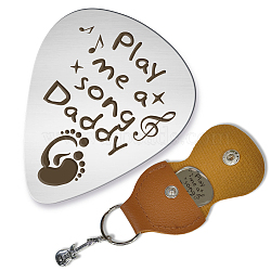 201 Stainless Steel Guitar Picks, with Sandy Brown PU Leather Guitar Picks Holder, Plectrum Guitar Accessories, Footprint, Picks: 35x28mm, Holder: 110x52mm(AJEW-WH0467-017)