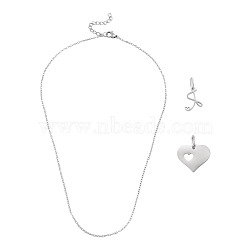 1Pc 304 Stainless Steel Cable Chain Necklaces, with 1Pc 304 Stainless Steel Pendants, Heart with Heart, 1Pc Stainless Steel Charms, Letter with Little Heart, Letter R, 15.7 ~16.5 inch(40~42cm), Pendant: 10.5x8x1mm, Hole: 3.5x2.5mm(NJEW-TA0001-24R)