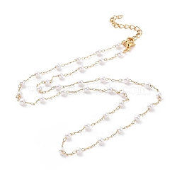 Vacuum Plating 304 Stainless Steel Beaded Necklaces, with Plastic Imitation Pearl Beads and Paperclip Chains, Golden, 17.52 inch(44.5cm)(NJEW-E064-03G)