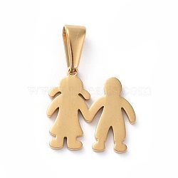304 Stainless Steel Pendants, Girl and Boy, Golden, 16x17x1.5mm, Hole: 8x3mm(STAS-I127-043G)