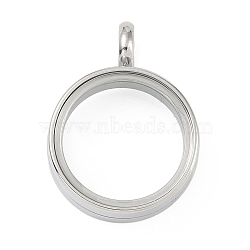 304 Stainless Stee Locket Pendants, with Glass, Flat Round Charm, Stainless Steel Color, 26x19x6mm, Hole: 5mm(STAS-S132-16P-02)