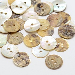 2-Hole Flat Round Mother of Pearl Buttons, Akoya Shell Button, Tan, 13x1mm, Hole: 1.5mm, about 2880pcs/bag(SHEL-N033-06-13mm)