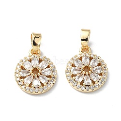 Brass Micro Pave Cubic Zirconia Pendants, Round, Real 18K Gold Plated, 14x11.5x3.5mm, Hole: 5x3mm(FIND-Z029-05G)