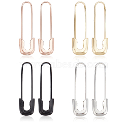 4 Pairs 4 Colors Exquisite Alloy Safety Pin Shape Hoop Earrings for Women, Mixed Color, 43x12x4mm, Pin: 1mm, 1 Pair/color(EJEW-AN0001-87)