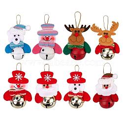 8Pcs Christmas Bells Hanging Decorations Ornaments Set, for Christmas Tree and Holiday Party Decoration, Mixed Shapes, Mixed Color, 110x82mm(sgJX064A)