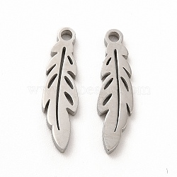 Non-Tarnish 304 Stainless Steel Pendants, Leaf Charms, Stainless Steel Color, 17.5x5x1.4mm, Hole: 1.4mm(STAS-M089-25P)