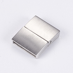 Tarnish Resistant 304 Stainless Steel Magnetic Clasps with Glue-in Ends, Frosted, Rectangle, Stainless Steel Color, 20.5x16.5x4.5mm, Hole: 2.8x15mm(X-STAS-G163-60P)