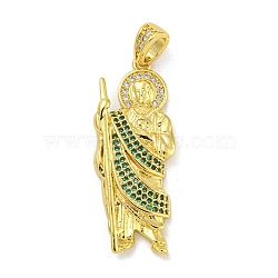 Priest Rack Plating Brass Micro Pave Cubic Zirconia Pendants, Cadmium Free & Lead Free, Long-Lasting Plated, Real 18K Gold Plated, 38x15x4mm, Hole: 3.5x6mm(KK-G513-91G)