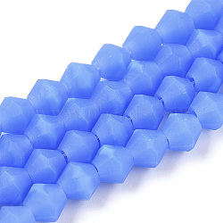 Imitation Jade Frosted Glass Bead Strands, Faceted, Bicone, Royal Blue, 6x6mm, Hole: 1.2mm, about 45~47pcs/strand, 9.65~9.84 inch(24.5~25cm)(EGLA-A039-J6mm-MD04)