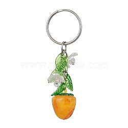 Fruits & Leaf Acrylic Pendant Keychain, with Iron Keychain Ring, Strawberry, 7.7cm(KEYC-JKC00680-02)