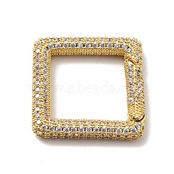 Brass Micro Pave Clear Cubic Zirconia Spring Gate Rings, Cadmium Free & Lead Free, Square, Golden, 25x25x4mm(KK-G414-04G)