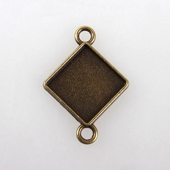 Vintage Tibetan Alloy Rhombus Cabochon Connector Bezel Settings, Cadmium Free & Nickel Free & Lead Free, Antique Bronze, Square Tray Side Length: 15mm, 23x32x2mm, Hole: 3mm