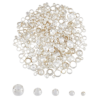 400Pcs 5 Style Brass Beads, Cadmium Free & Lead Free, Long-Lasting Plated, Rondelle, Silver, 1.5~4x1~2.5mm, Hole: 0.8~3mm