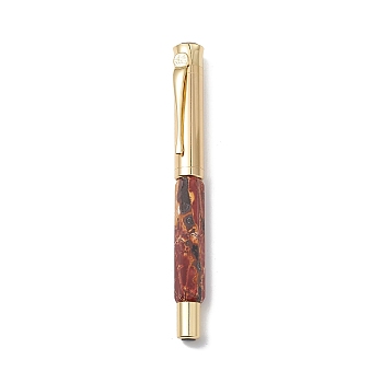 Natural Picasso Jasper Brass Pens, Reiki Energy Fountain Pen, with Pen Case, Office & School Supplies, 142x19x14mm