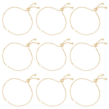 Brass Slider Bracelets Making, with Cubic Zirconia, Box Chains, Long-Lasting Plated, Golden, 9.4 inch(24cm), 1mm, Hole: 1.5mm, 10pcs/box