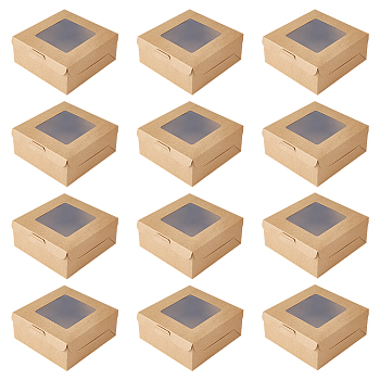 Square Kraft Paper Storage Gift Boxes, Visible Winbow Gift Packaging Case for Soap Packaging, BurlyWood, 15.2x15.2x6.4cm