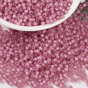 MIYUKI Round Rocailles Beads, Japanese Seed Beads, 8/0, (RR556) Dyed Rose Silverlined Alabaster, 8/0, 3mm, Hole: 1mm, about 2111~2277pcs/50g
