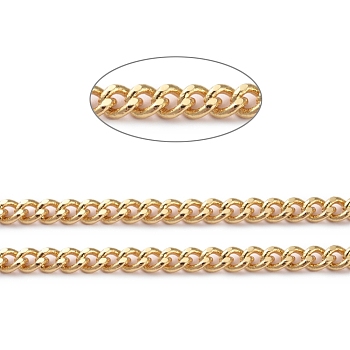 Brass Curb Chains, Twisted Chains, Soldered, Long-Lasting Plated, with Spool, Real 18K Gold Plated, 4x3.2x1.5mm, about 16.4 Feet(5m)/roll