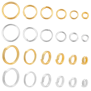 Elite 180Pcs 12 Styles Brass Split Rings, Double Loops Rings, Mixed Color, 4~10x1.5mm, Inner Diameter: 2.5~8.5mm, Single wire: 0.75mm, 15pcs/style