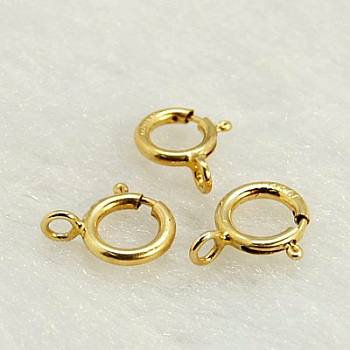 Yellow Gold Filled Spring Ring Clasps, 1/20 14K Gold Filled, Cadmium Free & Nickel Free & Lead Free, 6mm, Hole: 1mm