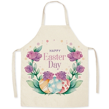 Cute Easter Egg Pattern Polyester Sleeveless Apron, with Double Shoulder Belt, for Household Cleaning Cooking, Medium Orchid, 680x550mm